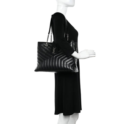 Saint Laurent Calfskin Y Quilted Monogram Large Loulou Shopper Black 2 of 11