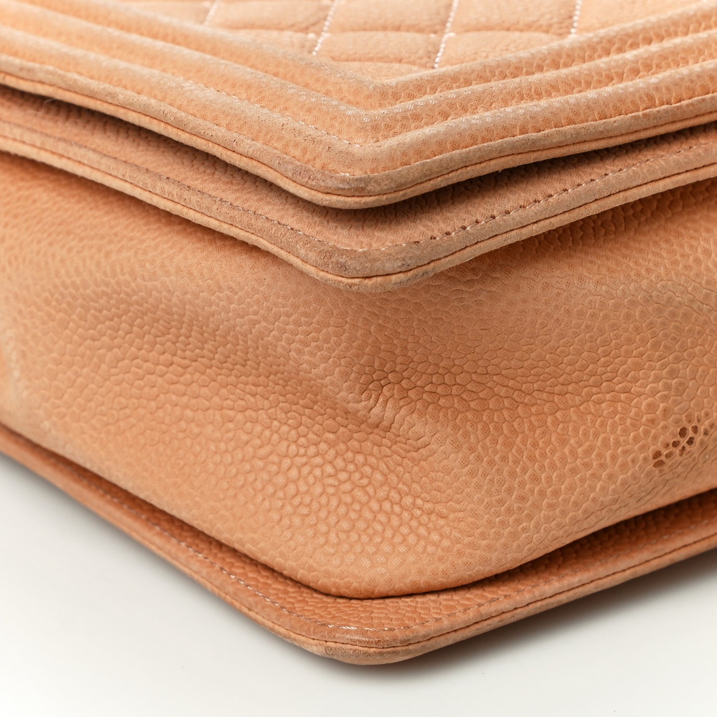 Iridescent Caviar Quilted Large Boy Flap Beige