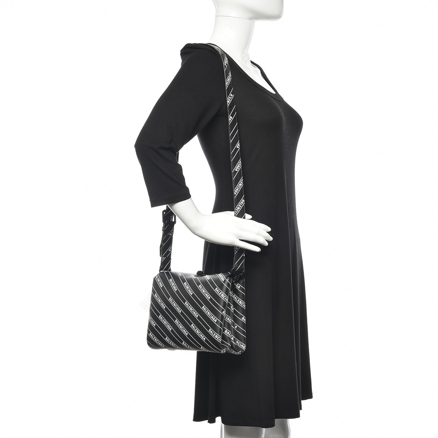 Calfskin Diagonal Allover Logo Print S Flap Bag Black White