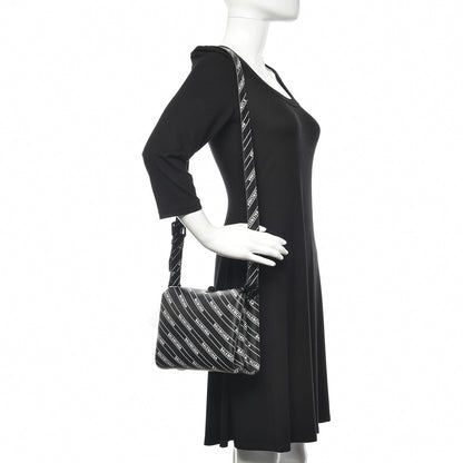 Balenciaga Calfskin Diagonal Allover Logo Print S Flap Bag Black White 2 of 9