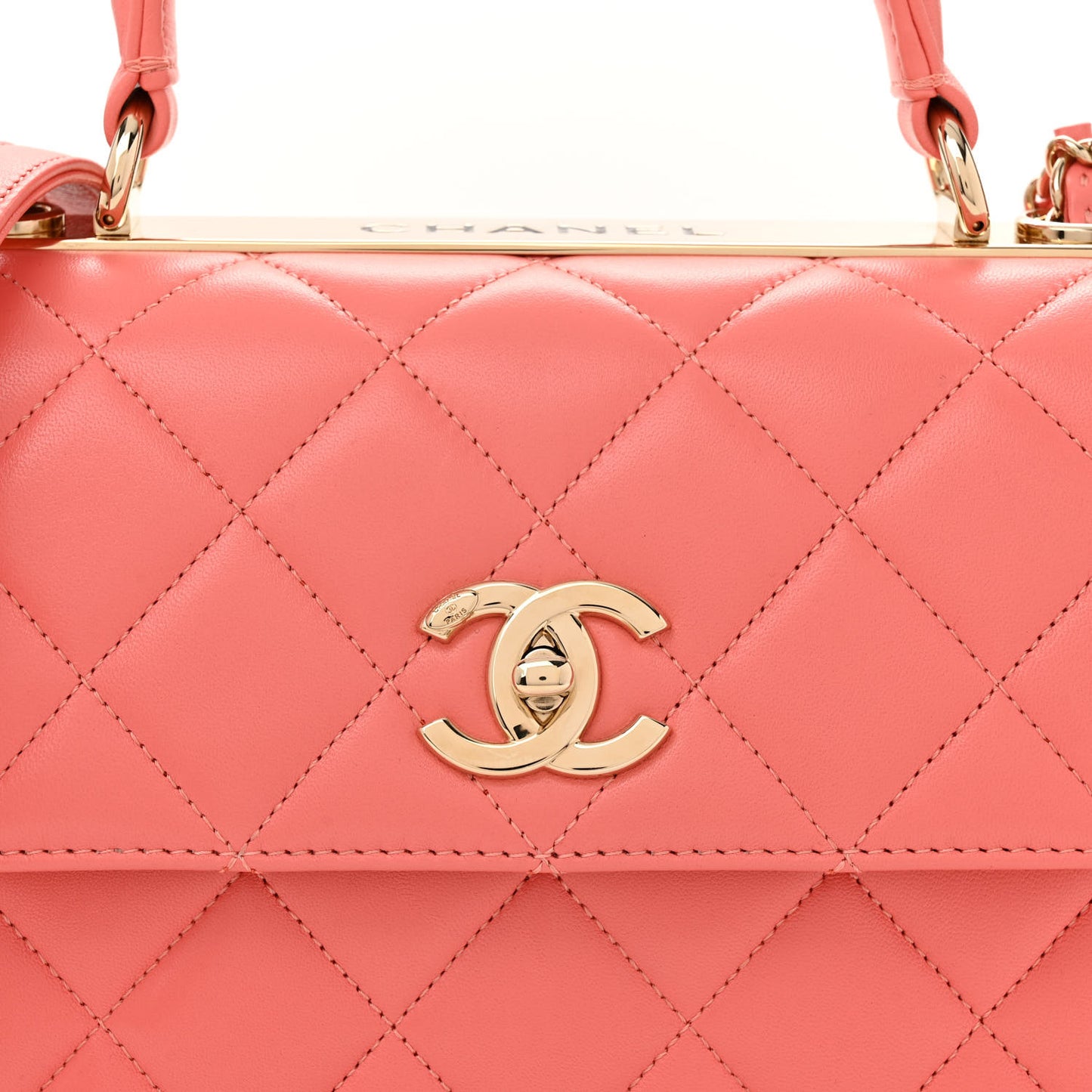 Lambskin Quilted Small Trendy Chain CC Flap Dual Handle Bag Coral