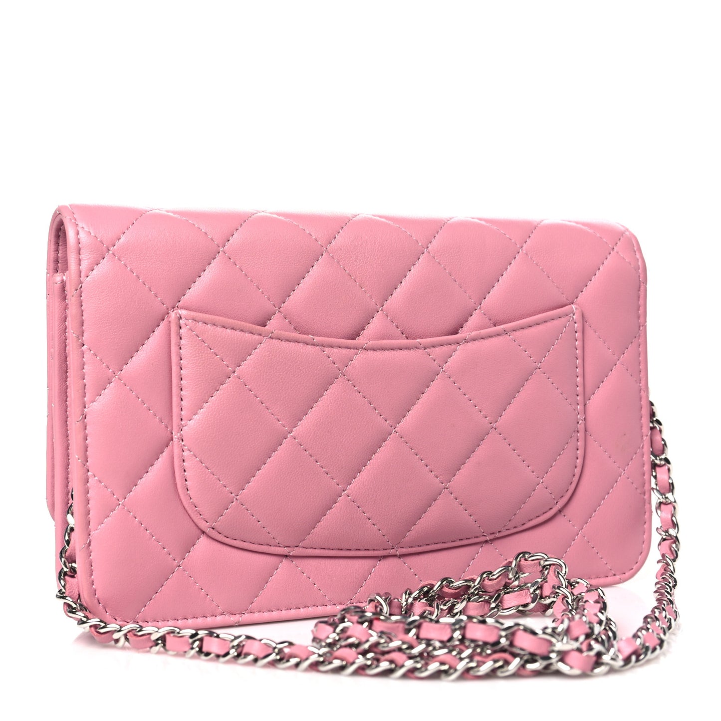 Lambskin Quilted Crystal Star Wallet On Chain WOC Pink