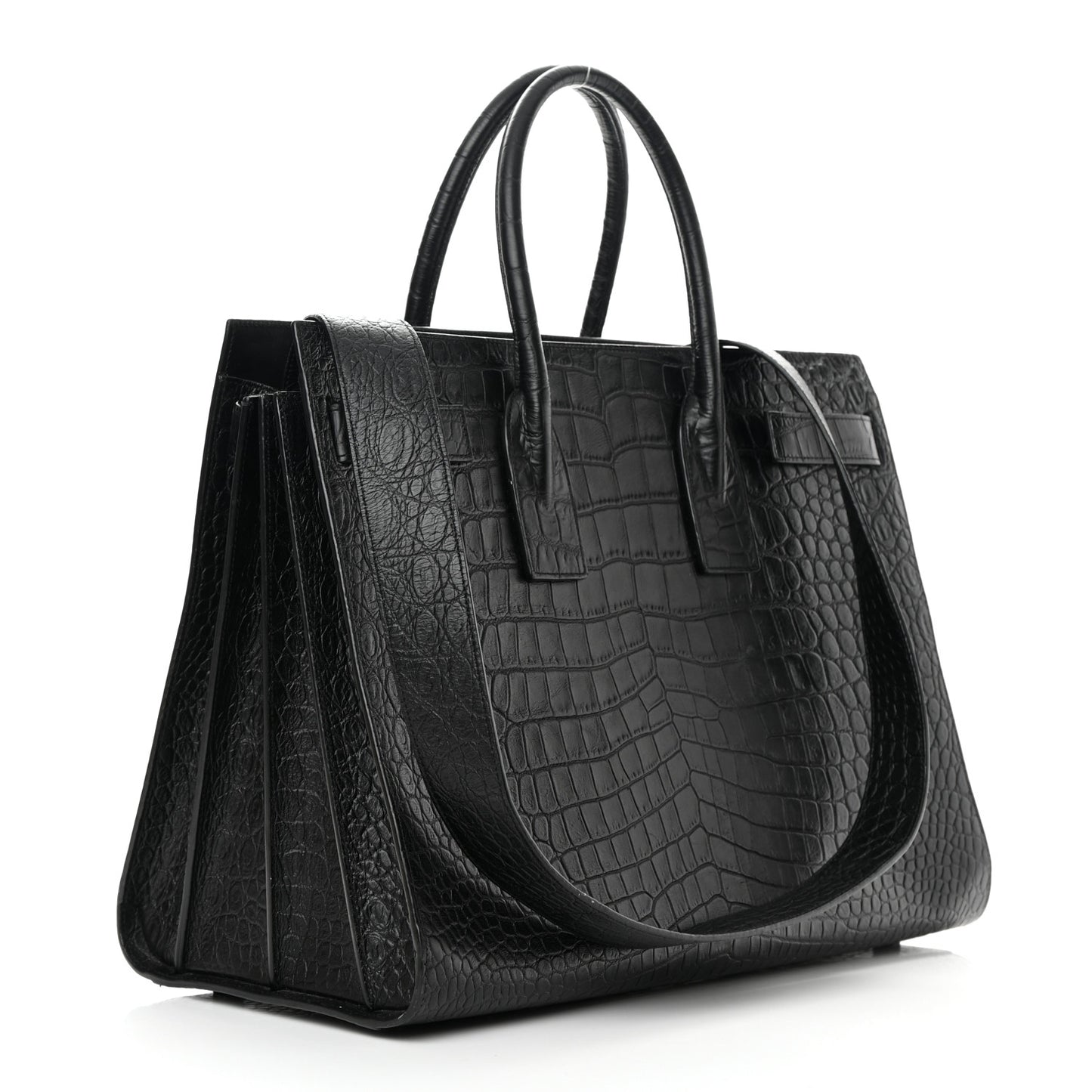Calfskin Crocodile Embossed Large Sac De Jour Carryall Black