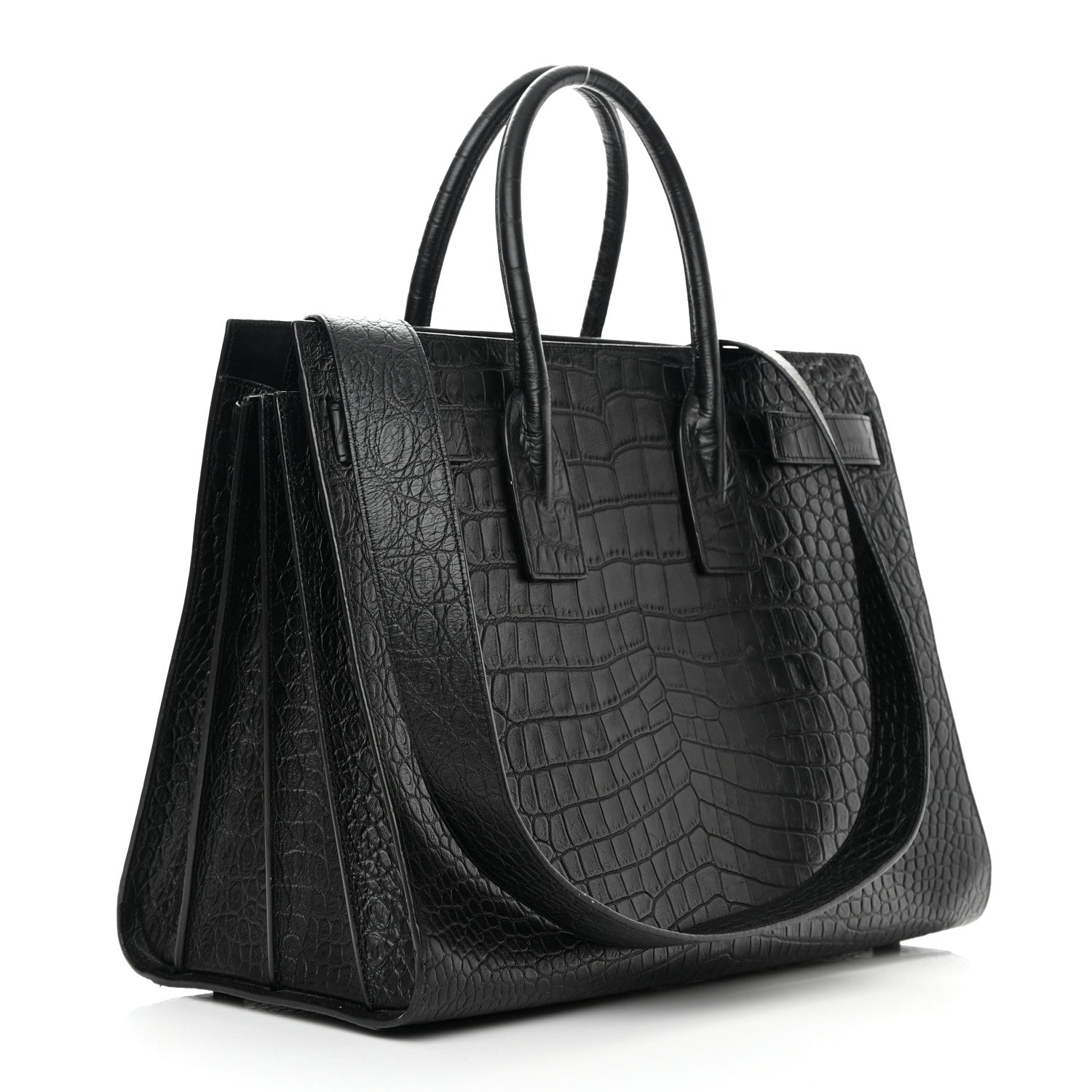 Saint Laurent Calfskin Crocodile Embossed Large Sac De Jour Carryall Black 3 of 26
