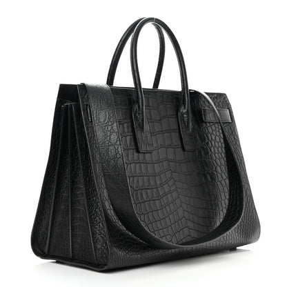 Saint Laurent Calfskin Crocodile Embossed Large Sac De Jour Carryall Black 3 of 26
