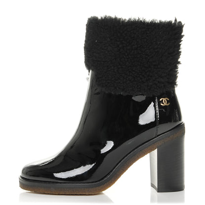 Chanel Patent Calfskin Shearling Short Boots 37 Black 1 of 7