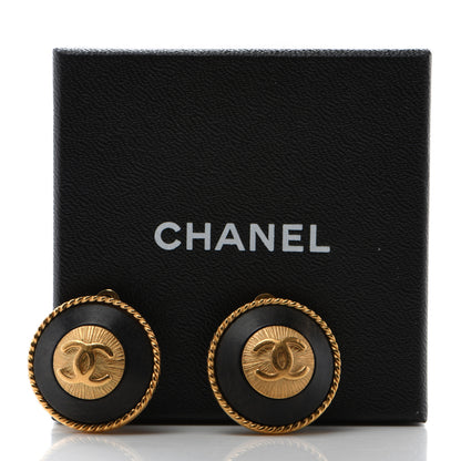 Chanel CC Round Clip On Earrings Gold Black 5 of 5