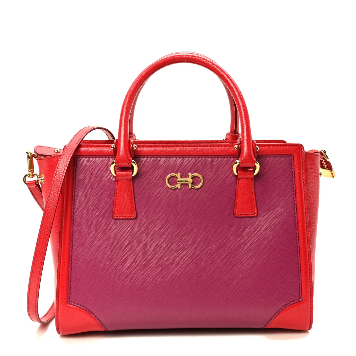 Printed Calfskin Gancini Tote Red Purple