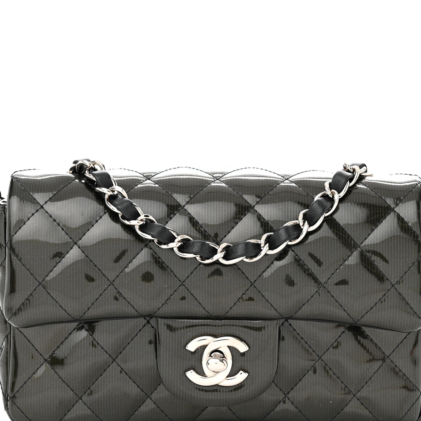 Striated Patent Quilted Mini Rectangular Flap Black