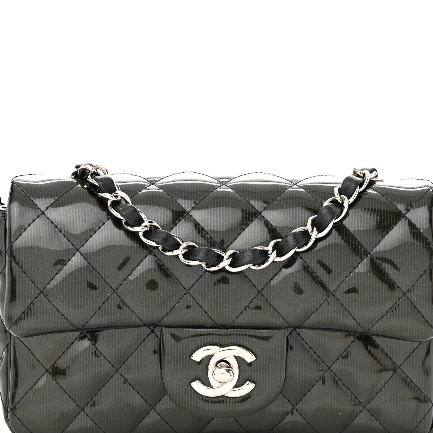 Chanel Striated Patent Quilted Mini Rectangular Flap Black 8 of 10