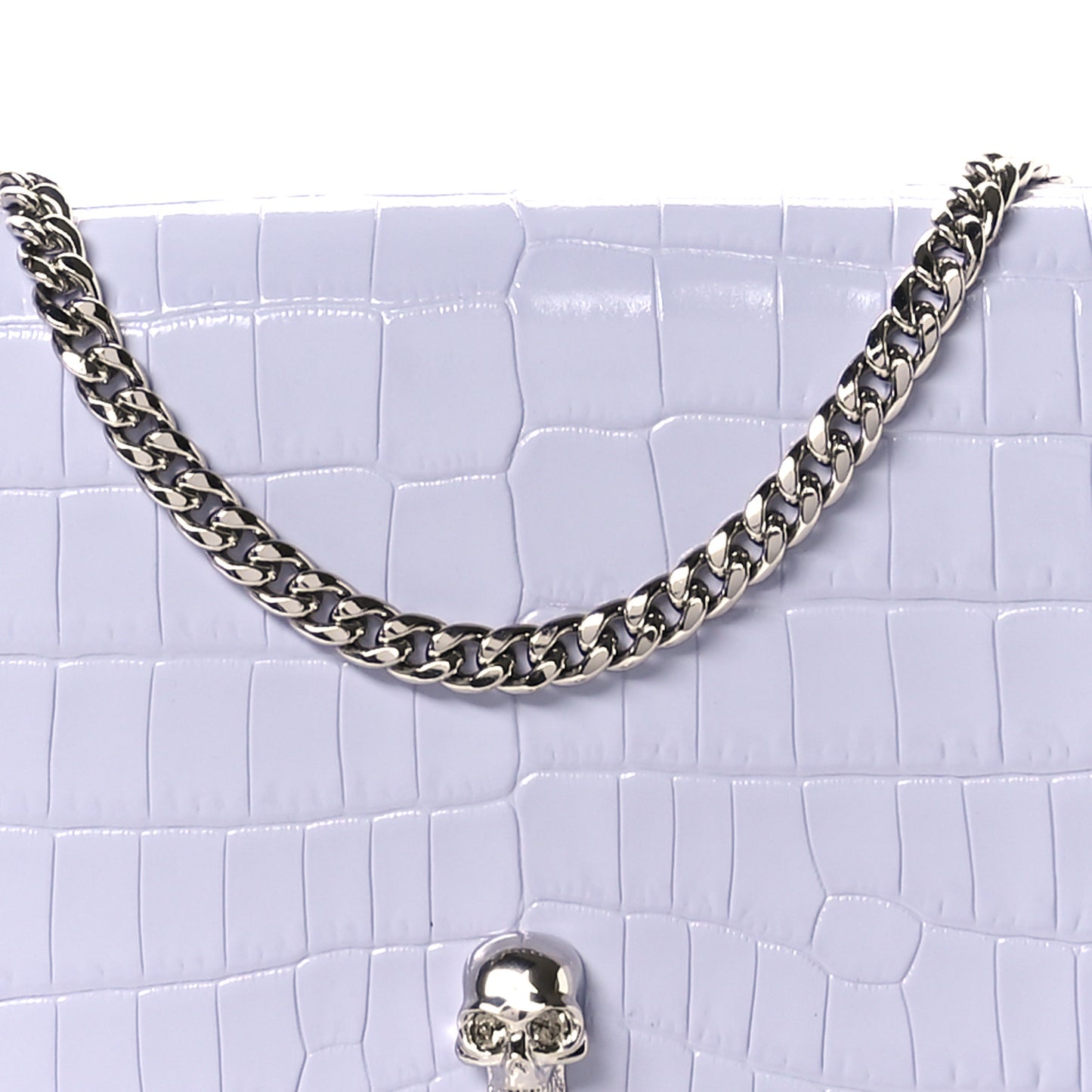 Calfskin Crocodile Embossed Skull Medium Shoulder Bag Lavender