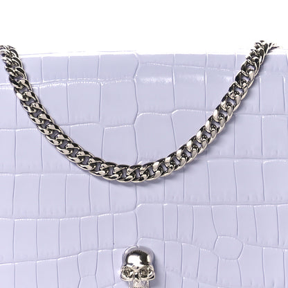 Alexander McQueen Calfskin Crocodile Embossed Skull Medium Shoulder Bag Lavender 7 of 10