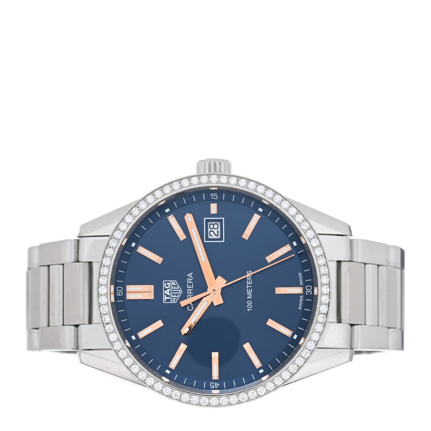 Stainless Steel Diamond Bezel 39mm Carrera Lady Quartz Watch Blue WAR1114