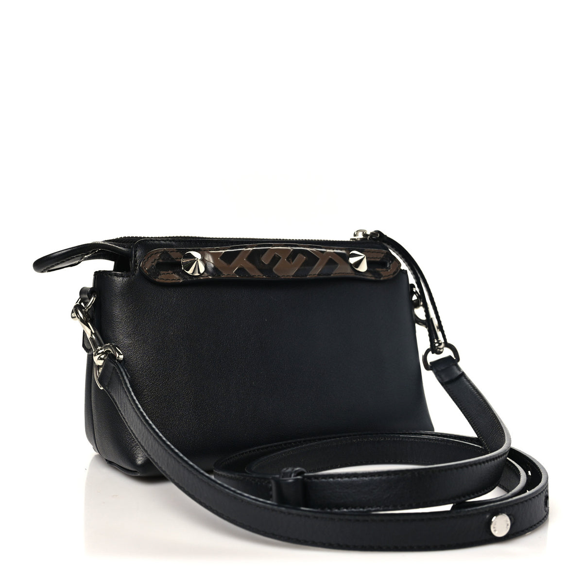Fendi Vitello Dolce Bi-Color FF 1974 Embossed Mini By The Way Boston Bag Black Maya 3 of 10