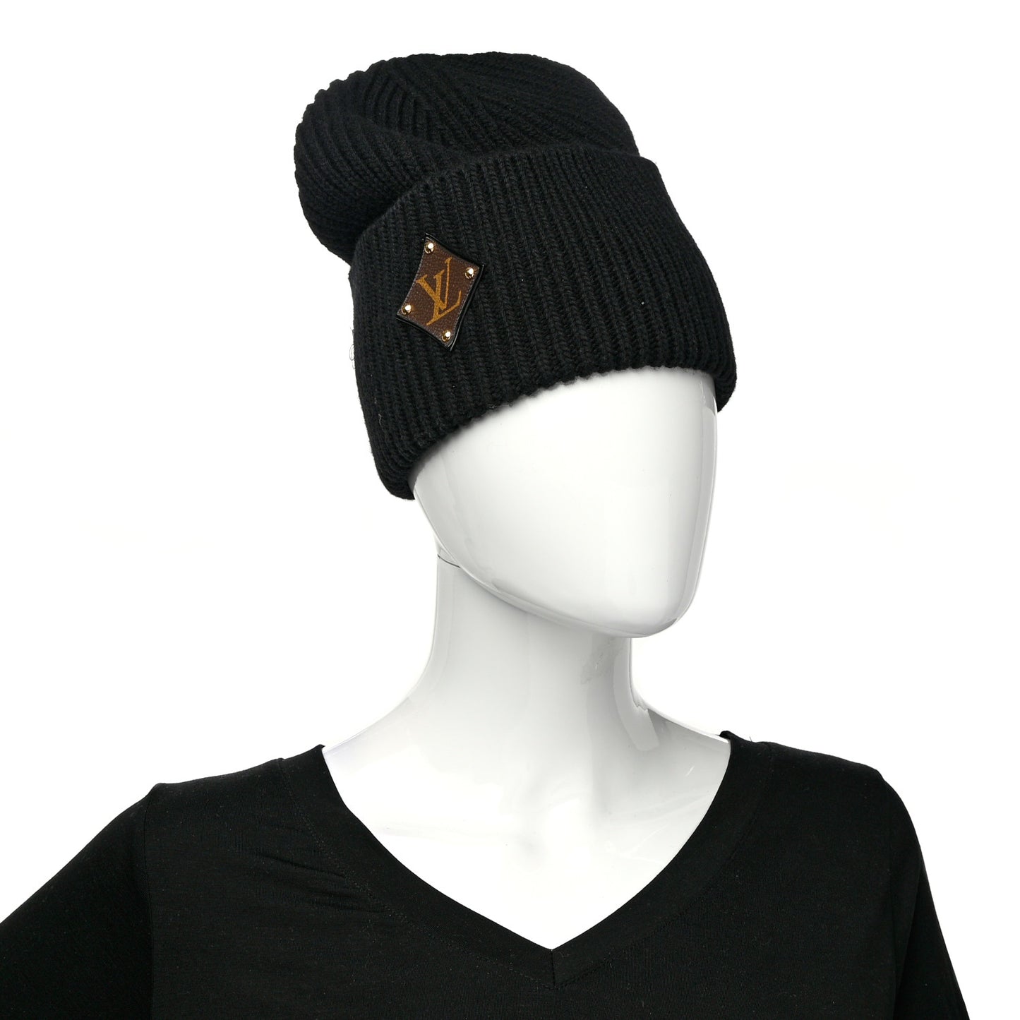 Wool LV initials Monogram Beanie Hat Black