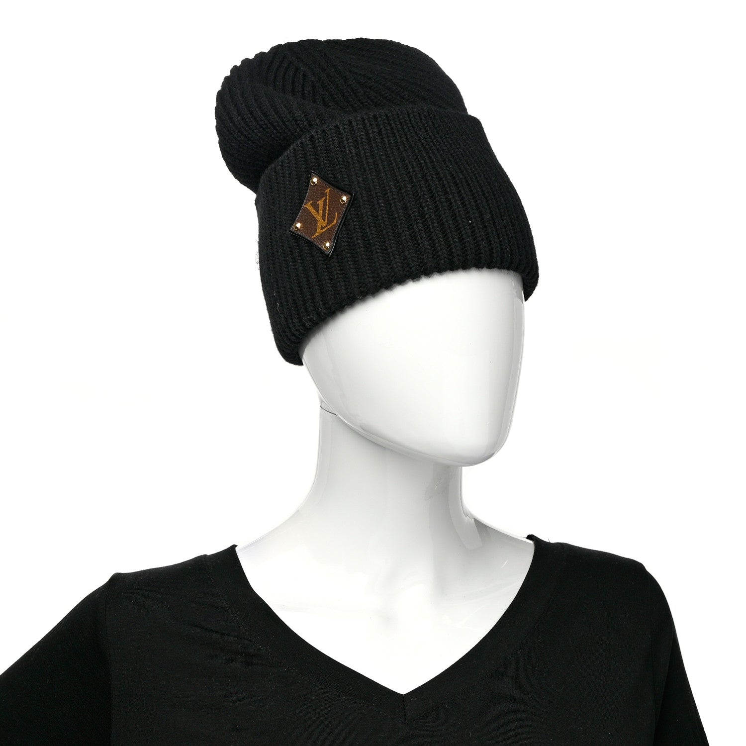 Louis Vuitton Wool LV initials Monogram Beanie Hat Black 2 of 7