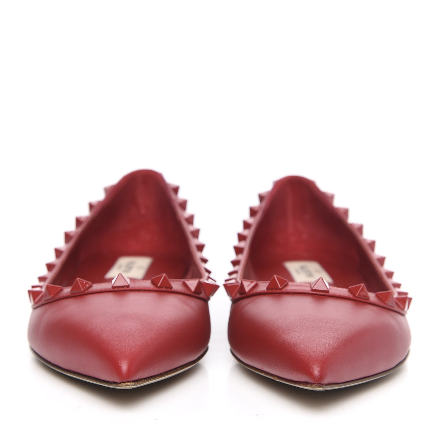 Calfskin Lacquered Monochrome Rockstud Ballerina Flats 38 Rosso Valentino