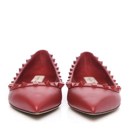 Valentino Garavani Calfskin Lacquered Monochrome Rockstud Ballerina Flats 38 Rosso Valentino 2 of 10