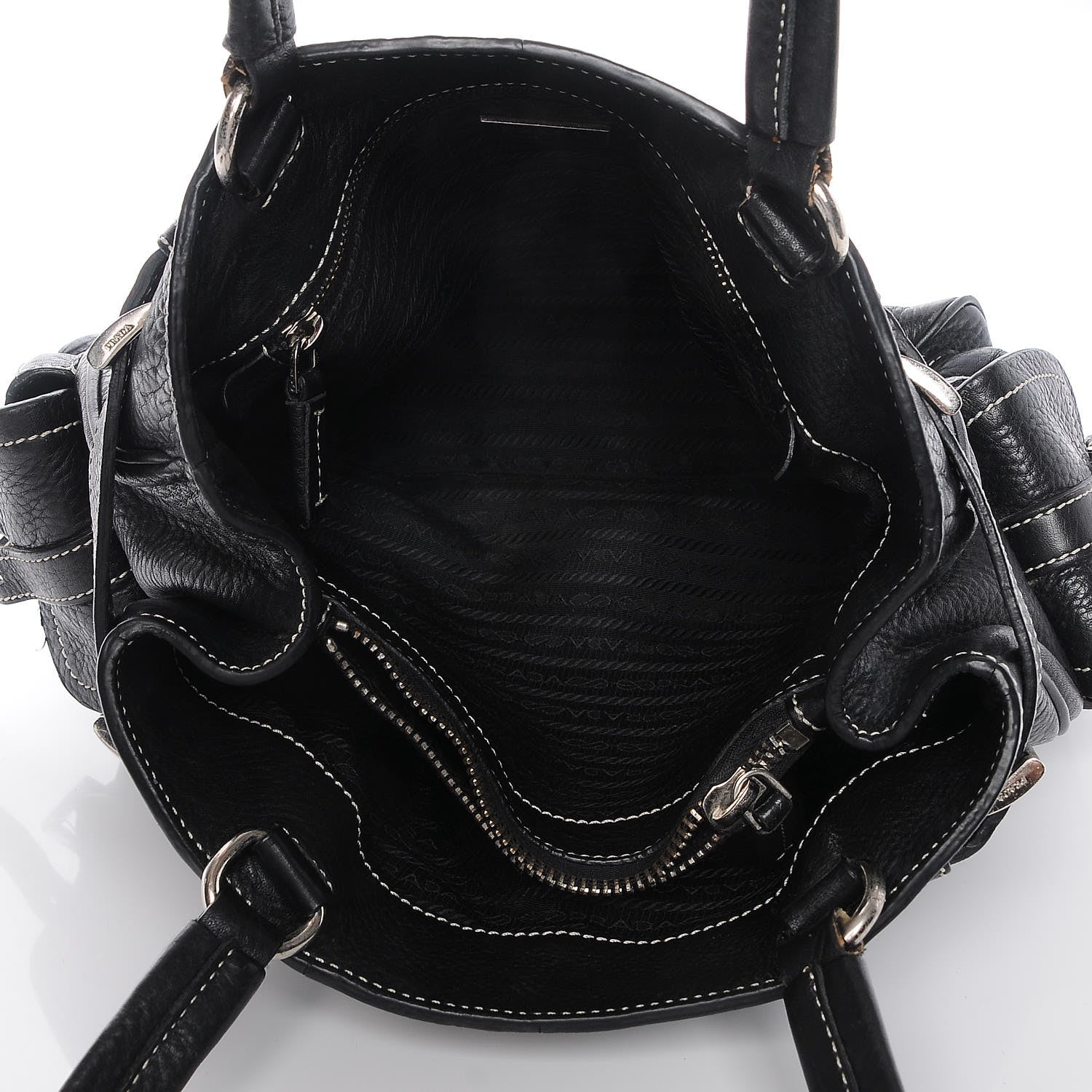 Prada Vitello Daino Side Pocket Tote Black 17 of 20