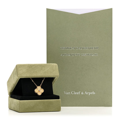 Van Cleef & Arpels 18K Yellow Gold Diamond Yellow Mother of Pearl Vintage Alhambra Pendant Necklace 5 of 5