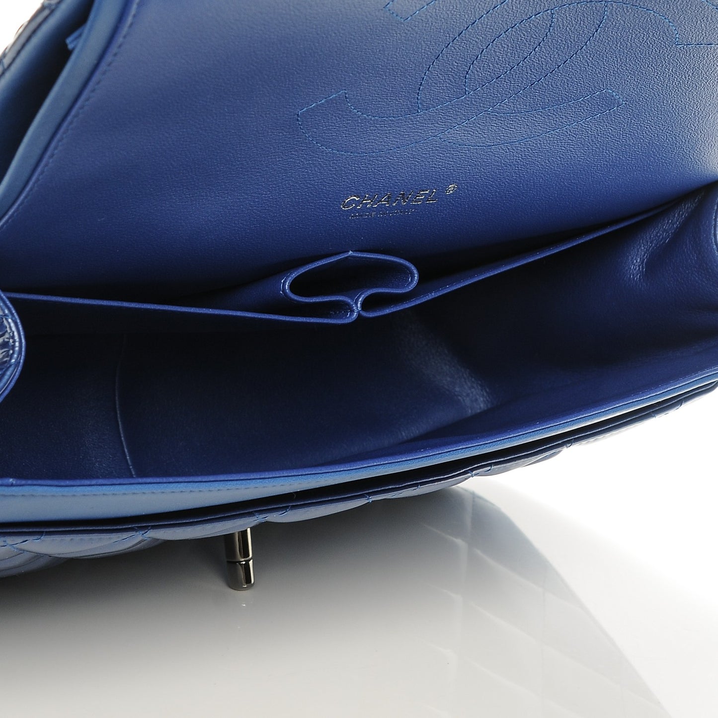 Patent Quilted Jumbo Double Flap Blue