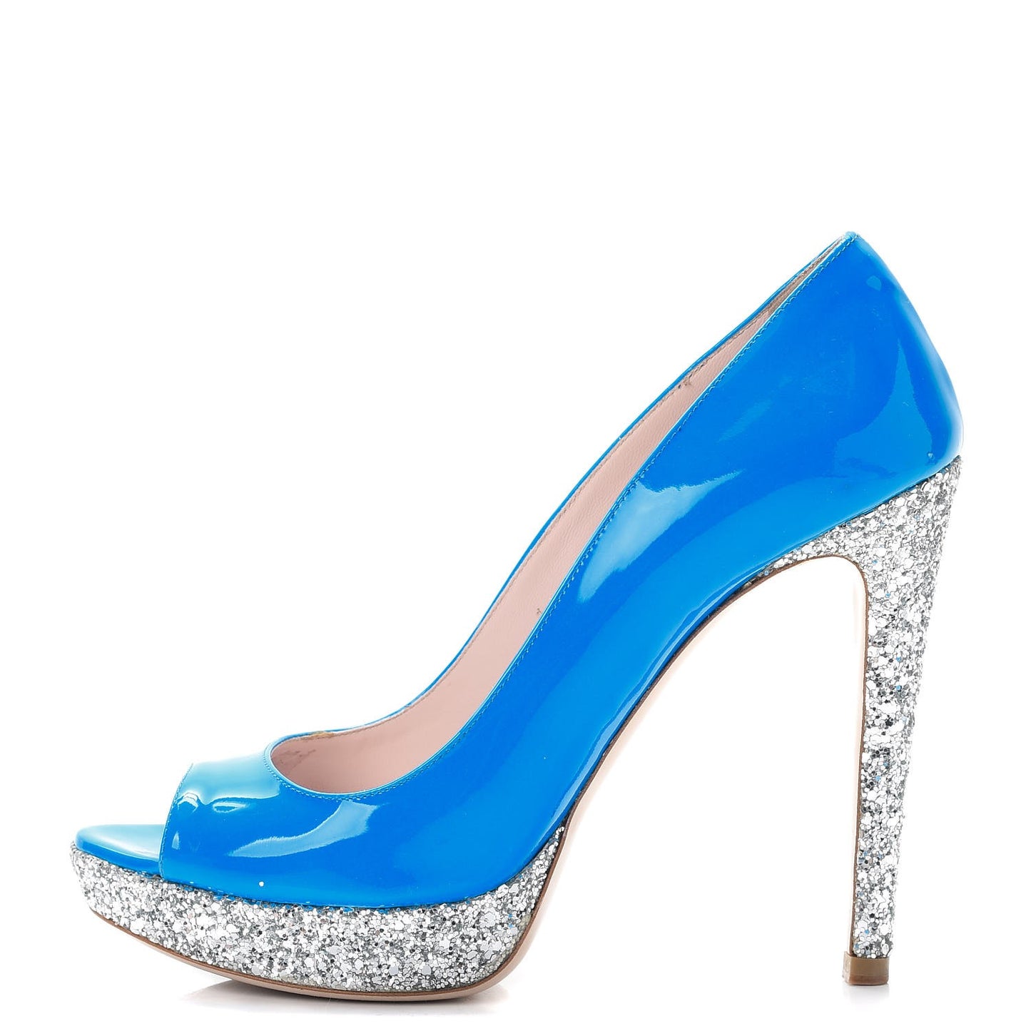 Patent Glitter Peep Toe Pumps 38 Blue