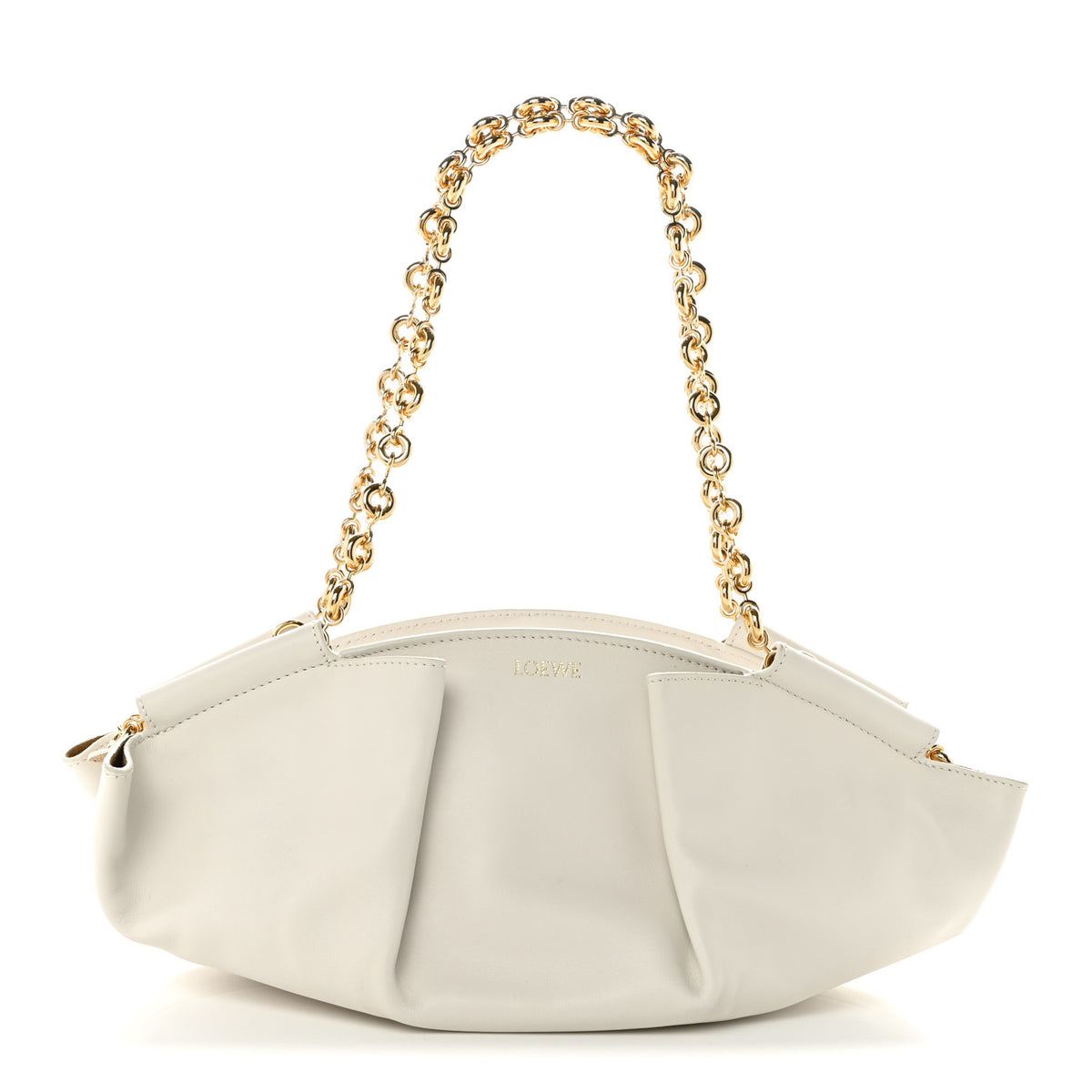 Loewe Shiny Nappa Calfskin Small Paseo Bag With Chain Soft White 1 of 9