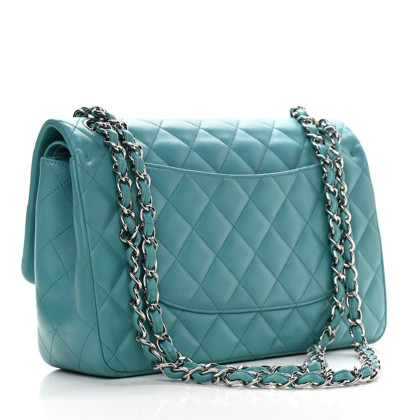 Lambskin Quilted Jumbo Double Flap Turquoise