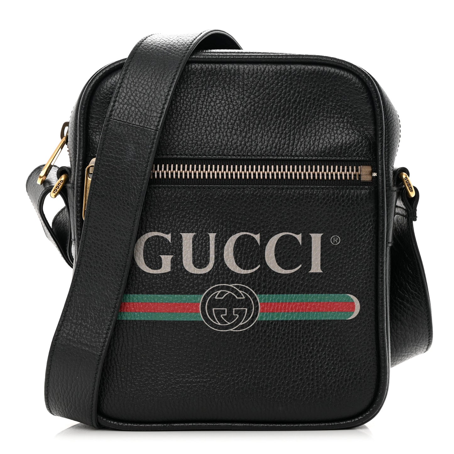 Grained Calfskin Logo Messenger Bag Black