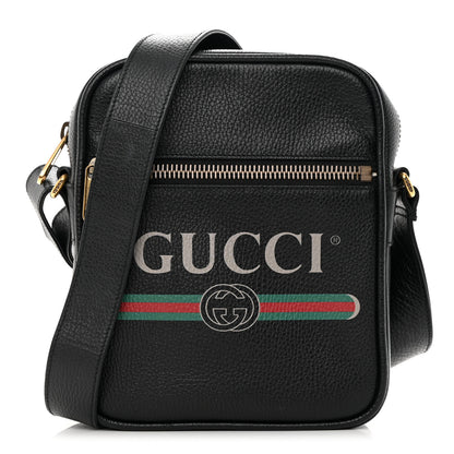 Gucci Grained Calfskin Logo Messenger Bag Black 1 of 12