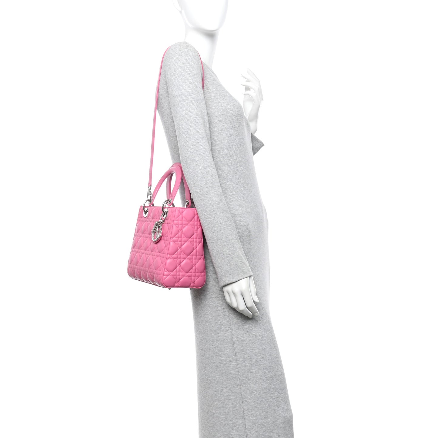 Lambskin Cannage Medium Lady Dior Fuchsia