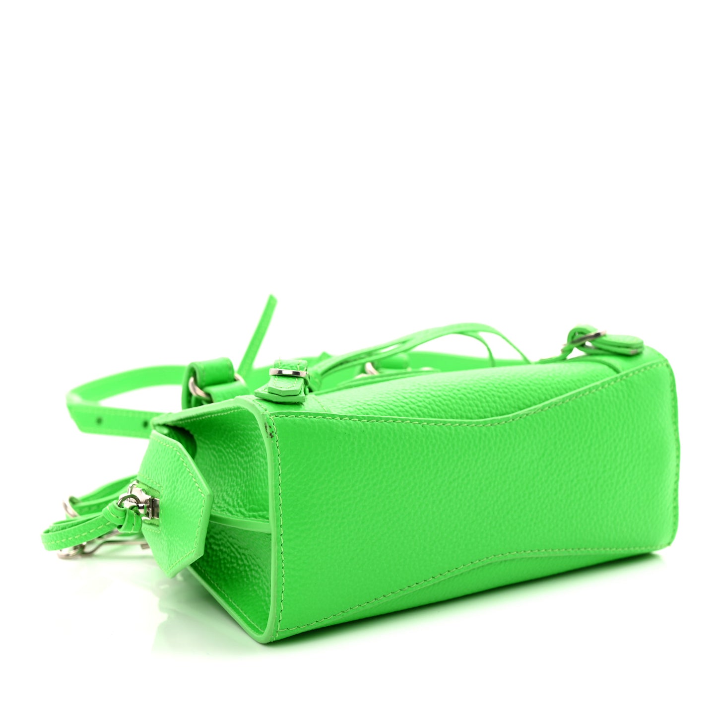 Grained Calfskin Neo Classic Silver Hardware Nano City Crossbody Fluo Green