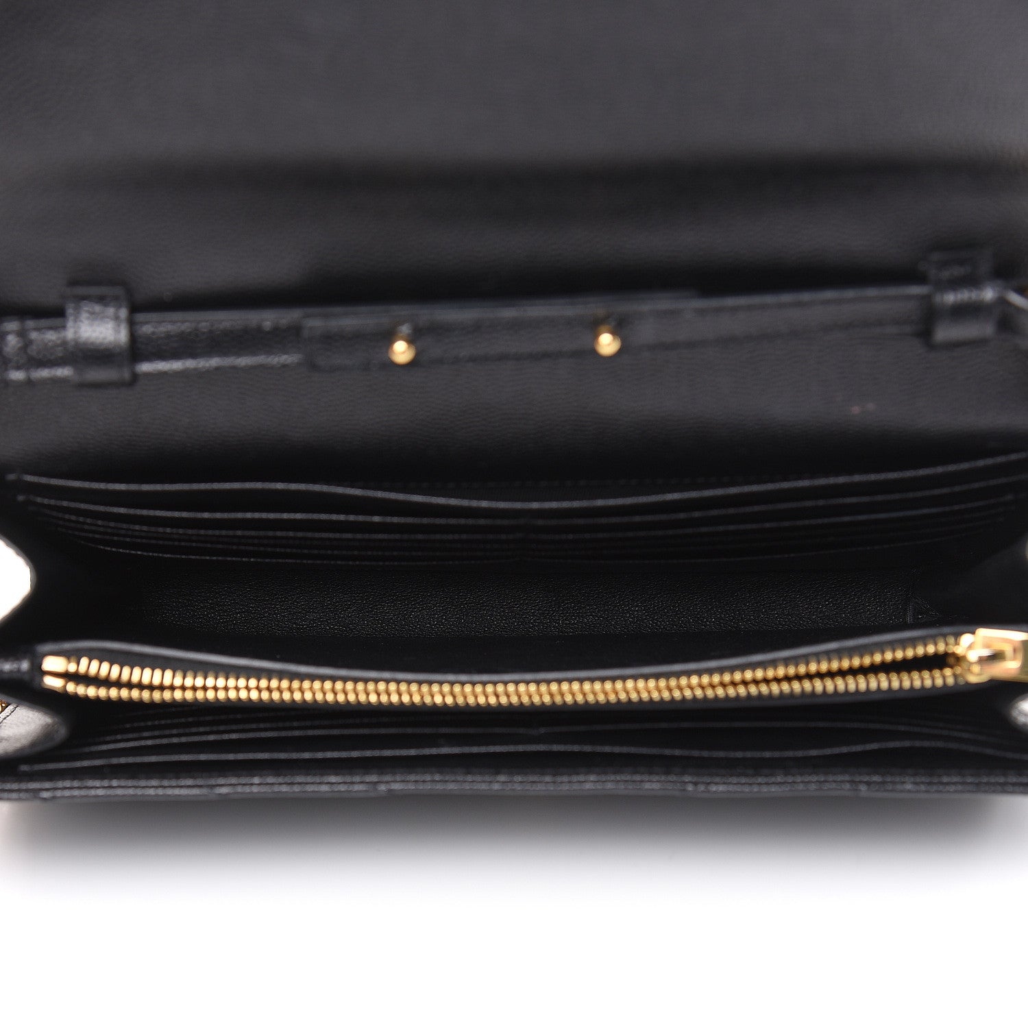 Saint Laurent Grain De Poudre Matelasse Chevron Monogram Chain Wallet Black 5 of 11