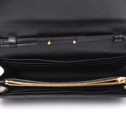 Saint Laurent Grain De Poudre Matelasse Chevron Monogram Chain Wallet Black 5 of 11