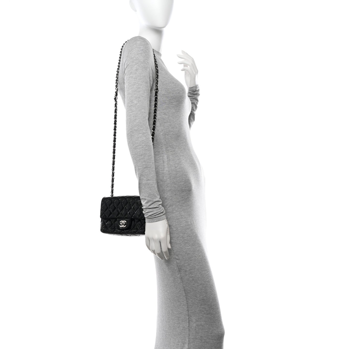 Patent Calfskin Quilted Mini Rectangular Flap Black