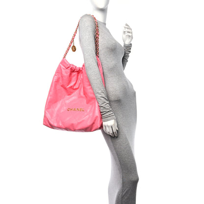 Chanel Shiny Calfskin Quilted Large Chanel 22 Coral Pink 2 of 13