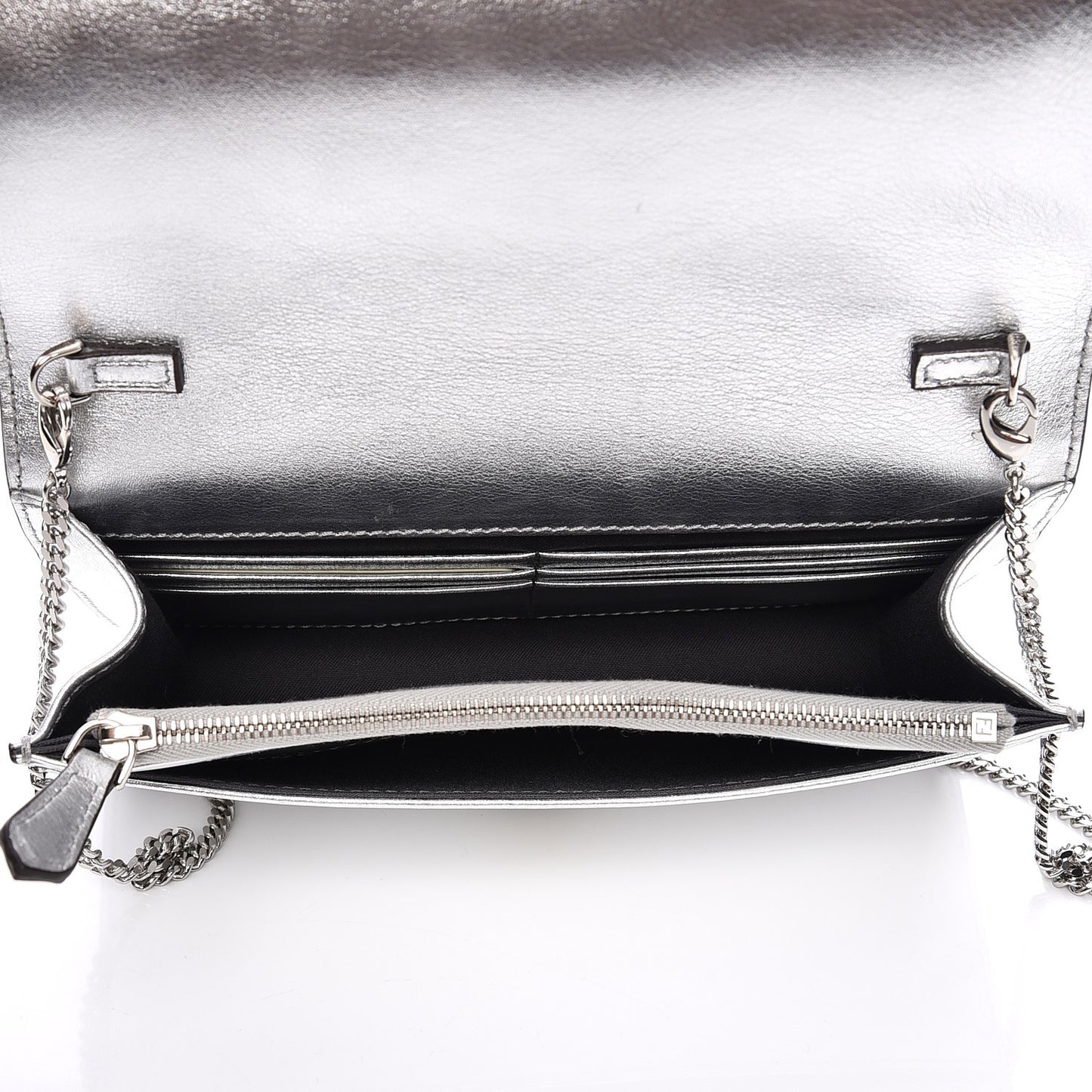 Vitello Catalan Mirror Flowerland Tube Wallet On Chain Argento