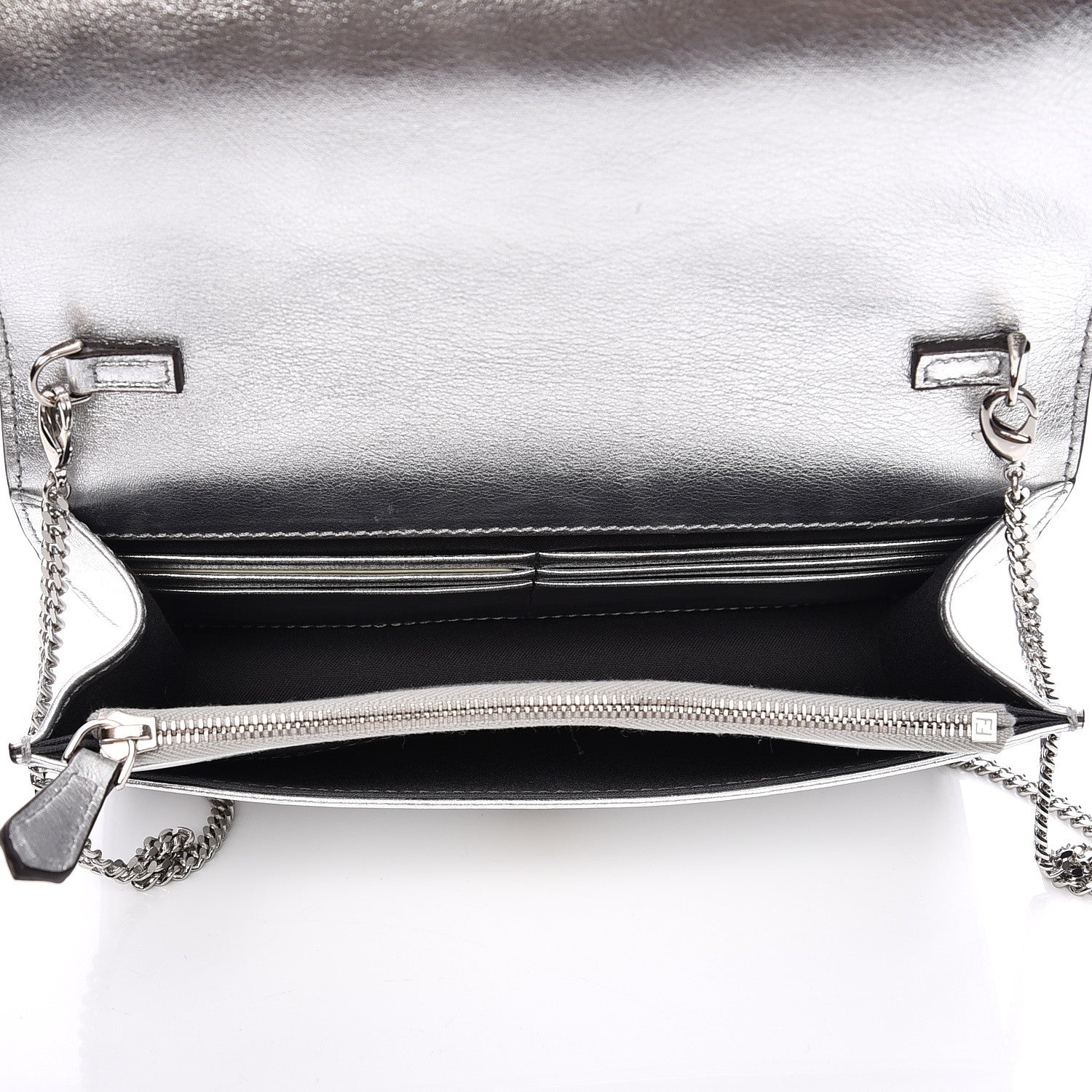 Fendi Vitello Catalan Mirror Flowerland Tube Wallet On Chain Argento 5 of 7