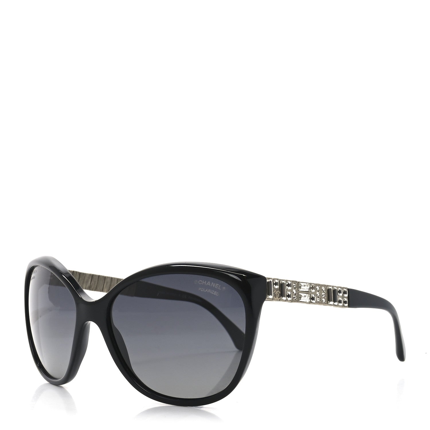 Chanel Crystal Baguette Polarized Cat Eye Sunglasses 5309-B Black 1 of 7