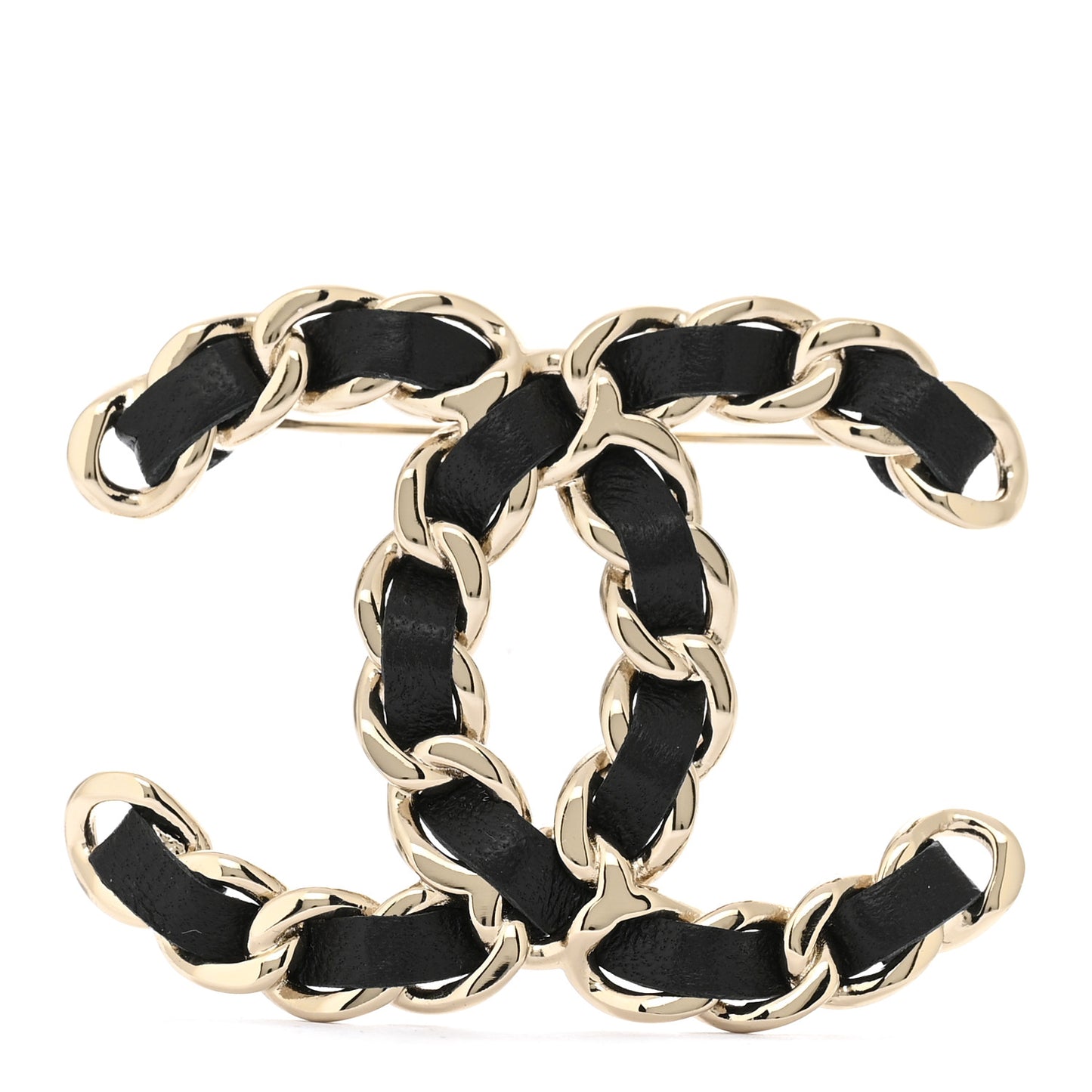 Lambskin Chain CC Brooch Black Gold