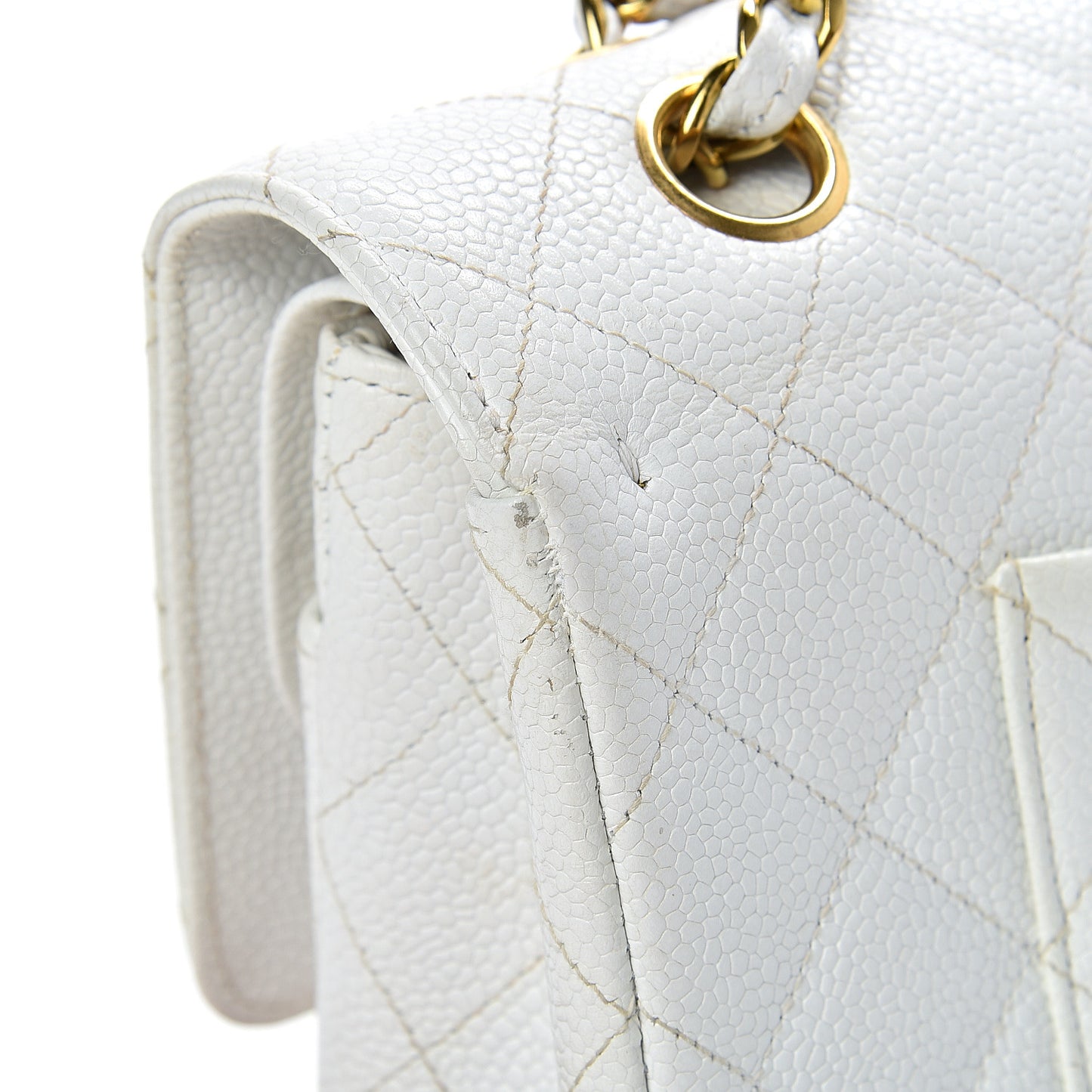 Caviar Quilted Medium Double Flap White