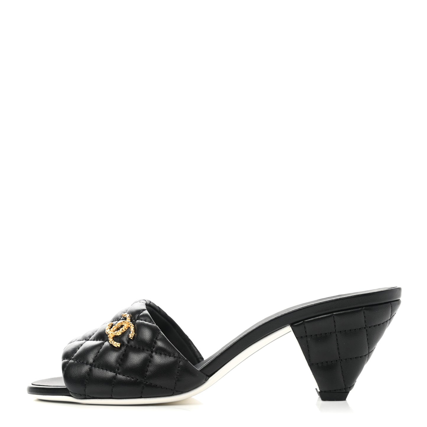 Lambskin Quilted Textured CC Mules 38 Black