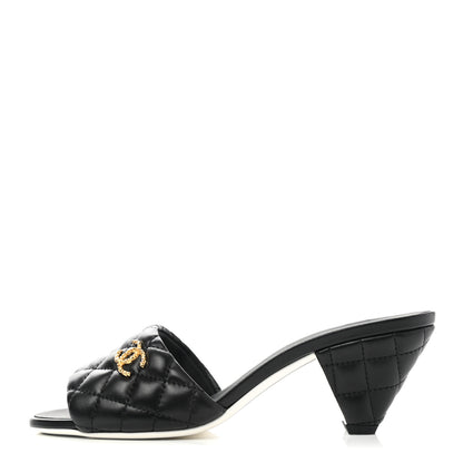 Chanel Lambskin Quilted Textured CC Mules 38 Black 1 of 9