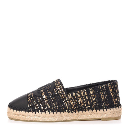 Chanel Metallic Tweed Grosgrain CC Espadrilles 37 Black Gold 1 of 10
