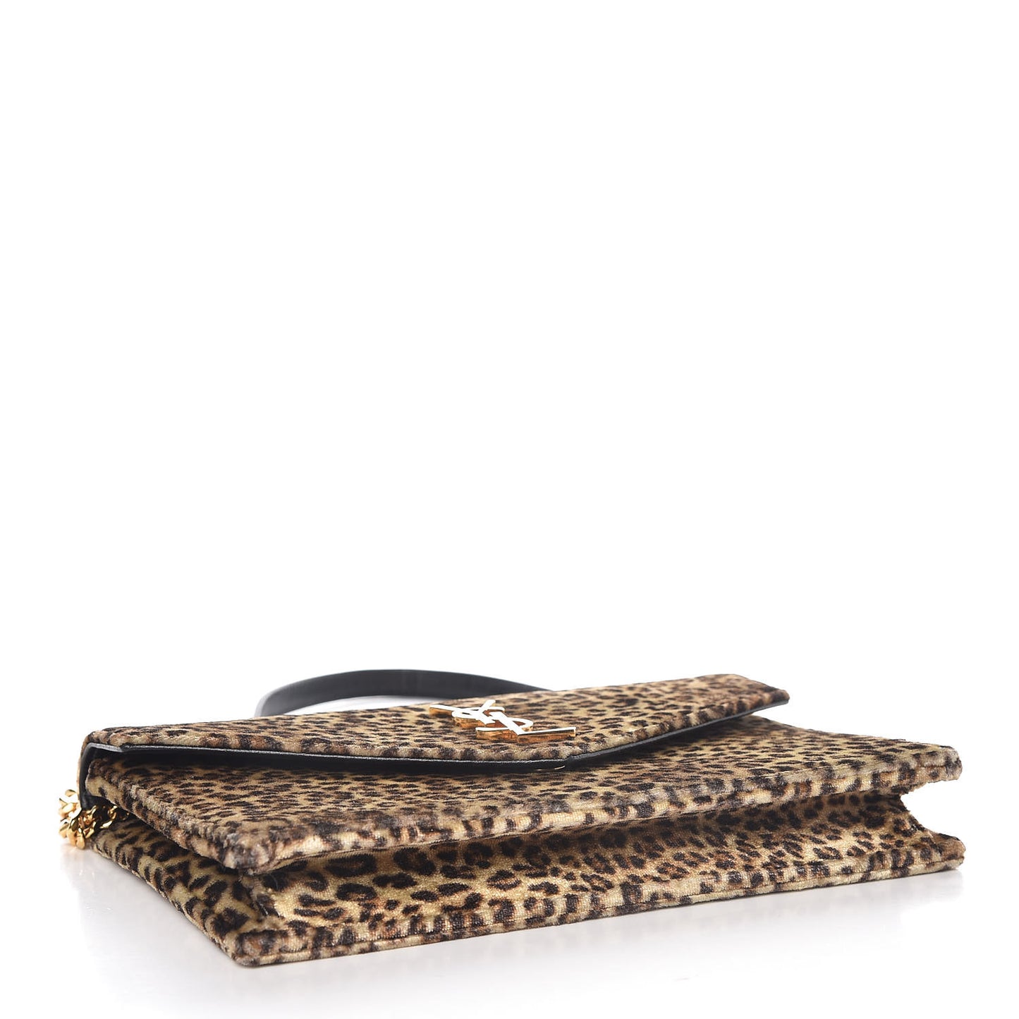 Velvet Leopard Print Monogram Envelope Chain Wallet Black