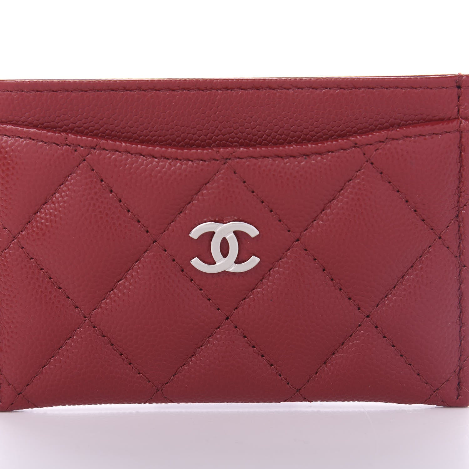 Chanel Caviar Quilted Card Holder Dark Red 9 of 10