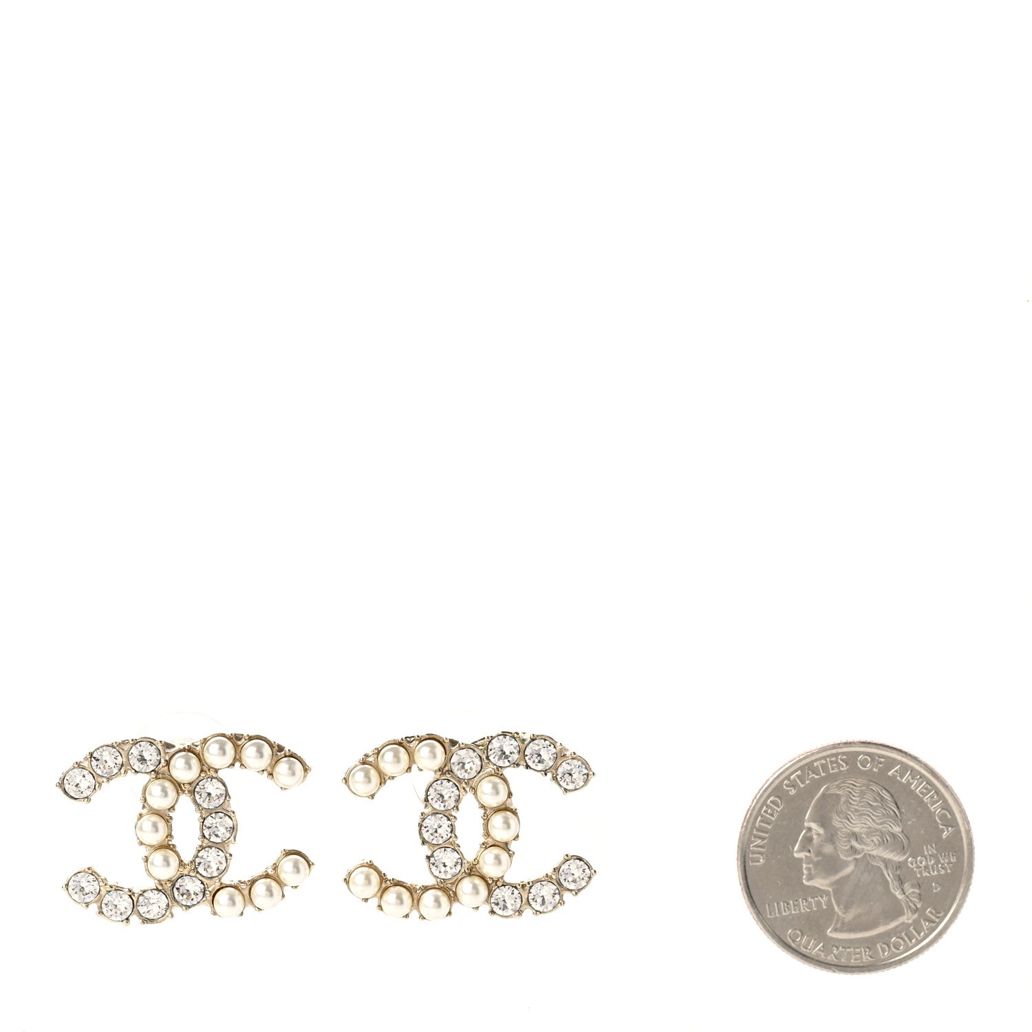 Chanel Crystal Pearl CC Dazzling Domino Earrings Gold 2 of 5