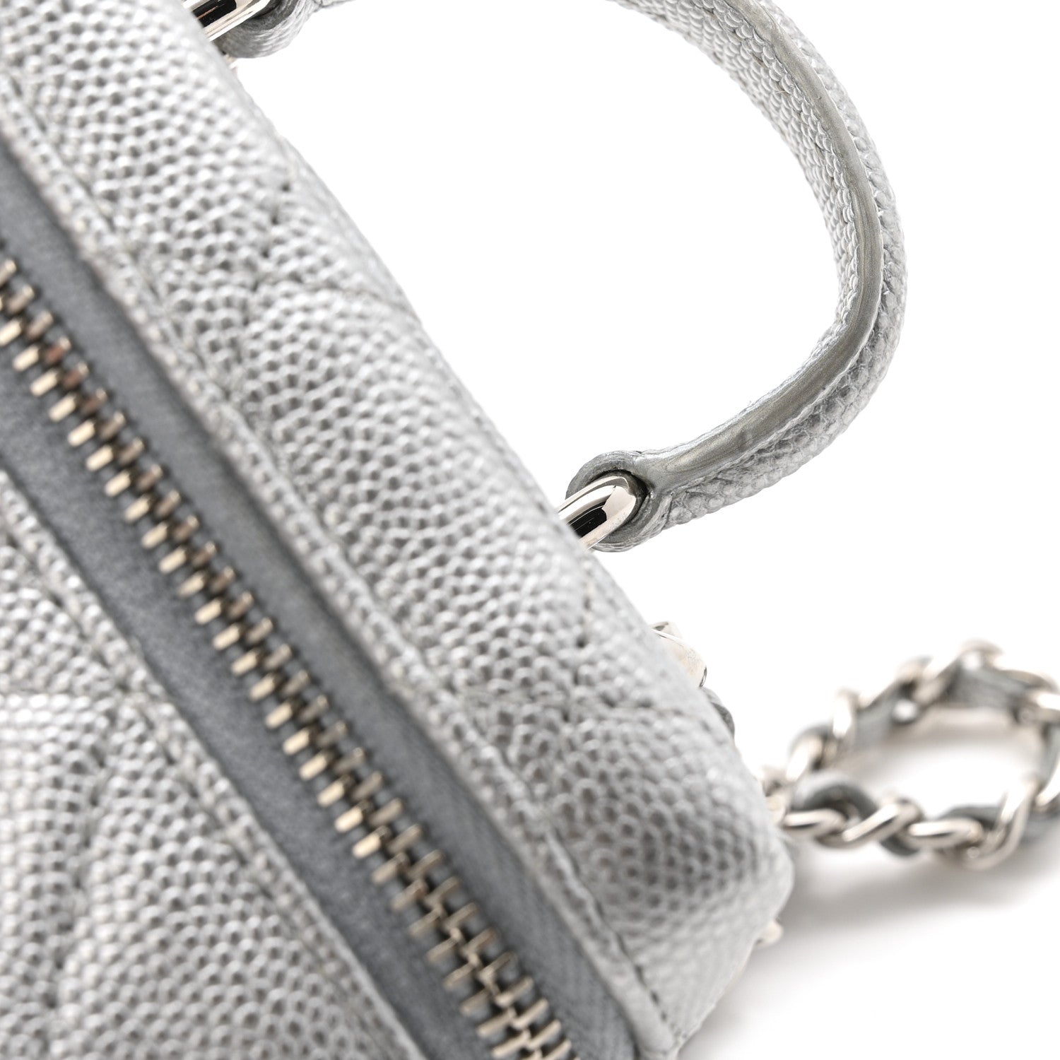 Chanel Metallic Caviar Quilted Mini Top Handle Vanity With Chain Silver 11 of 13