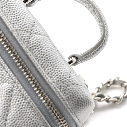 Chanel Metallic Caviar Quilted Mini Top Handle Vanity With Chain Silver 11 of 13