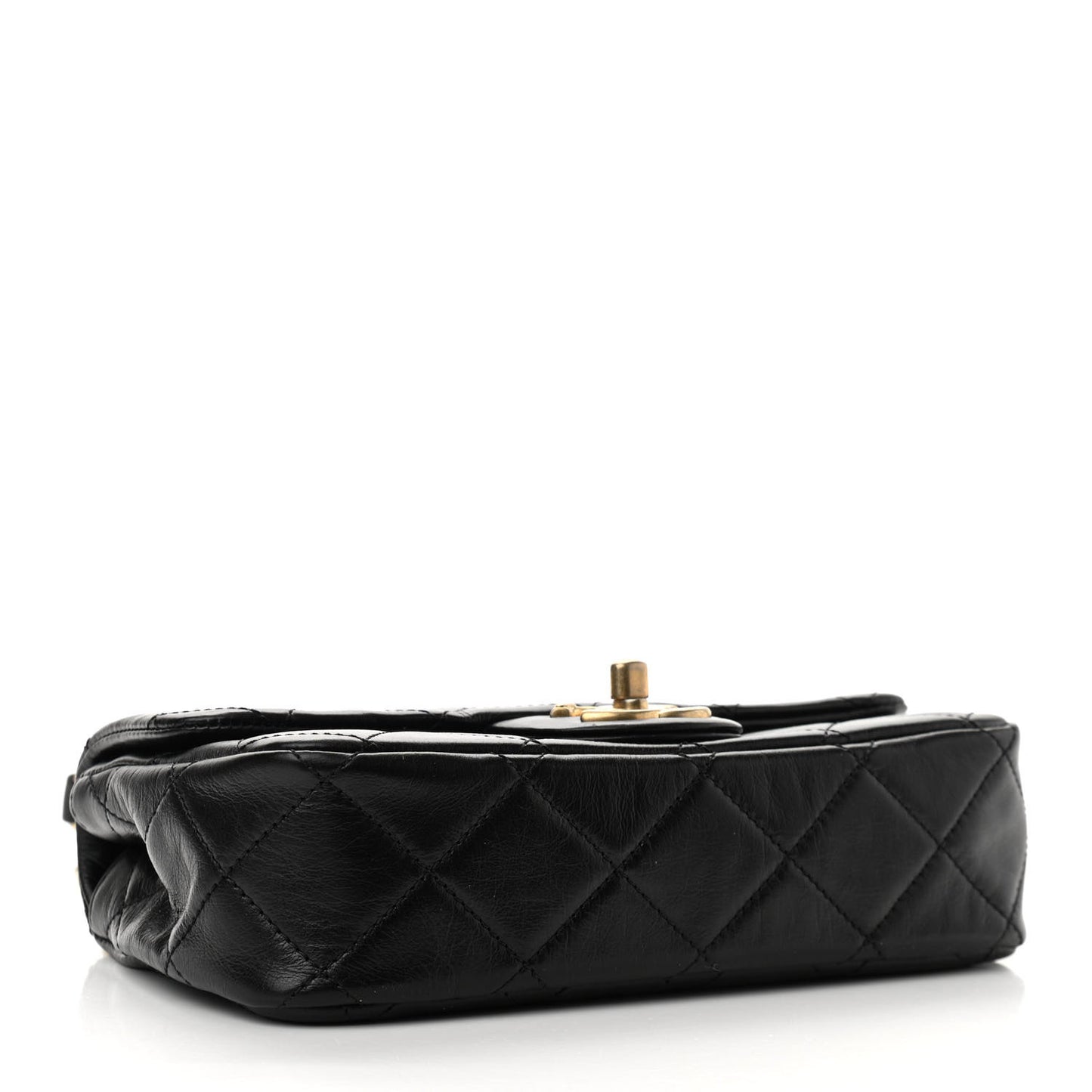 Calfskin Quilted Mini Rectangular Crystal Pearls Chain Flap Black